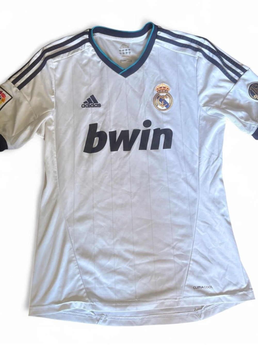 adidas White & Navy Madrid Mens Soccer Jersey with Bwin Logo